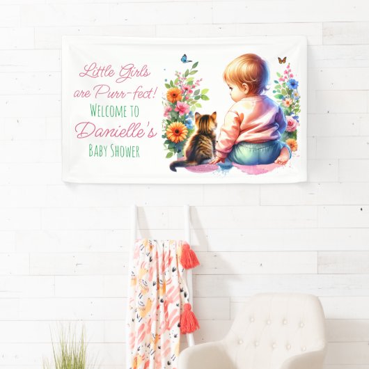 Kleine Meisje en Kitten | BABY SHOWER WATERVERF Spandoek (Insitu)