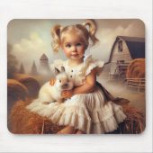 Kleine Meisje en Konijn Op Hay Bale Muismat (Voorkant)