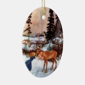 Kleine Meisje en Moose Keramisch Ornament (Rechts)