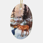 Kleine Meisje en Moose Keramisch Ornament (Links)