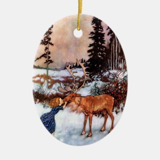 Kleine Meisje en Moose Keramisch Ornament (Voorkant)
