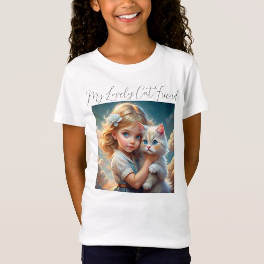 Kleine Meisje en Schattigee Kat Vriend T-shirt (Voorkant)