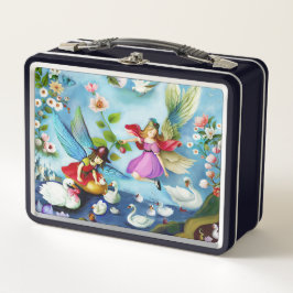 Kleine meisje feeën voeden van de zwanen