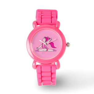 Kleine meisje gymnast op roze horloge
