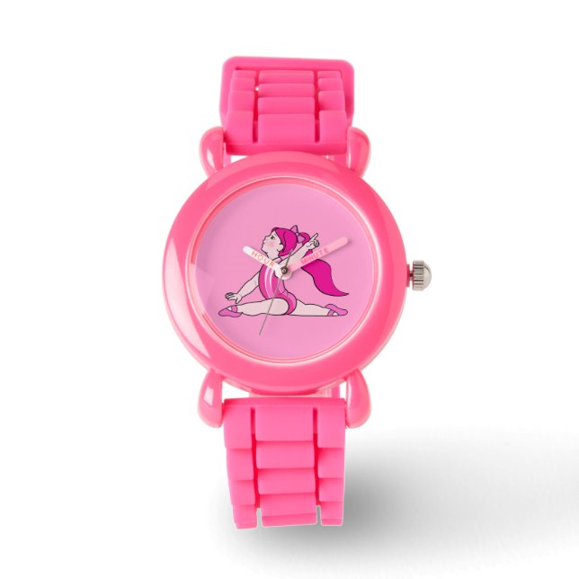 Kleine meisje gymnast op roze horloge (Voorkant)