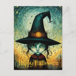 Kleine Meisje Heks Pet Halloween Briefkaart