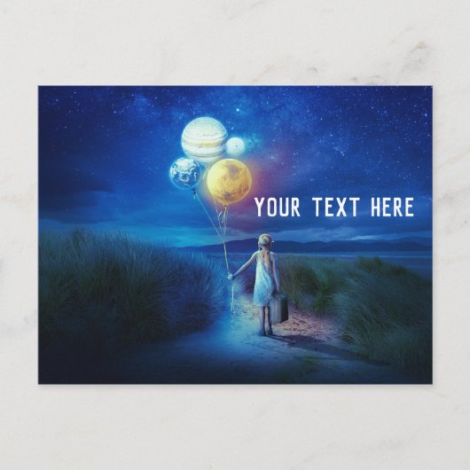 Kleine Meisje Holding Planet Ballons Briefkaart (Voorkant)