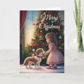 Kleine Meisje & Hond-Liefde & Vriendschap Kerstmis Feestdagen Kaart (Voorkant)