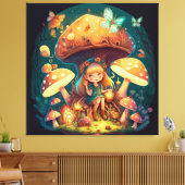 Kleine meisje in paddenstoelen canvas afdruk (Insitu (Woonkamer))
