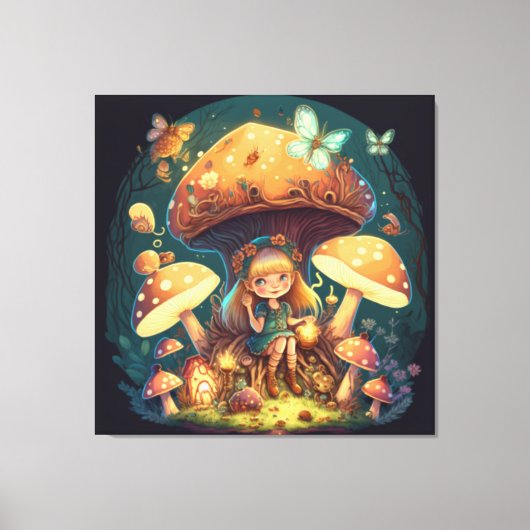Kleine meisje in paddenstoelen canvas afdruk (Voorkant)
