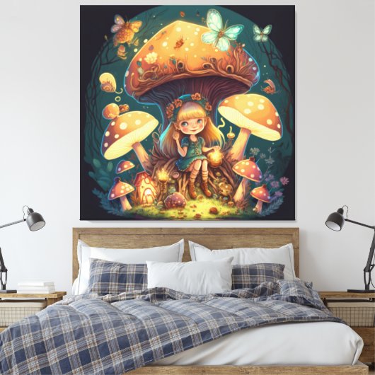 Kleine meisje in paddenstoelen canvas afdruk (Insitu (Slaapkamer))