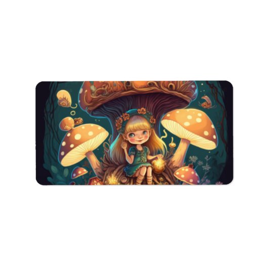 Kleine meisje in paddenstoelen etiket (Voorkant)