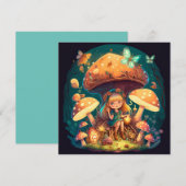 Kleine meisje in paddenstoelen feestdagenkaart (Voorkant / Achterkant)