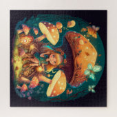 Kleine meisje in paddenstoelen legpuzzel (Horizontaal)