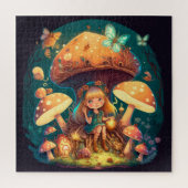 Kleine meisje in paddenstoelen legpuzzel (Verticaal)
