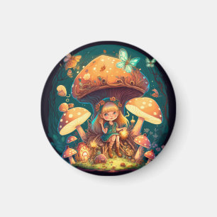 Kleine meisje in paddenstoelen magneet
