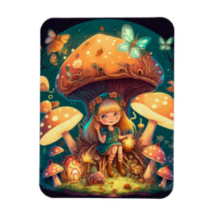 Kleine meisje in paddenstoelen magneet