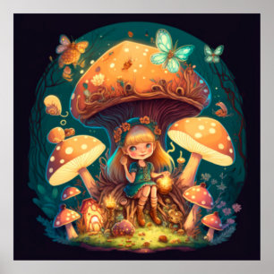 Kleine meisje in paddenstoelen poster