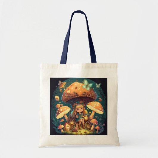 Kleine meisje in paddenstoelen tote bag (Voorkant)