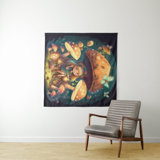 Kleine meisje in paddenstoelen wandkleed (In Situ (horizontaal))