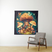 Kleine meisje in paddenstoelen wandkleed (In situ)