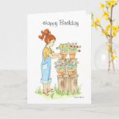 Kleine Meisje in Tuin Verjaardag Kaart (Gele Bloem)