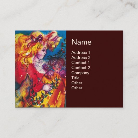 KLEINE MEISJE, KAT EN  DOLL Geel bruin Visitekaartje (Voorkant)