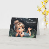 Kleine Meisje Kijken Schietende Ster Kaart (Gele Bloem)
