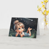 Kleine Meisje Kijken Schietende Ster Kaart (Gele Bloem)