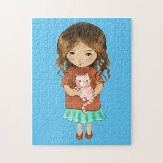 KLEINE MEISJE MET CAT ART JIGSAW PUZZLE LEGPUZZEL (Verticaal)