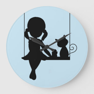 KLEINE MEISJE MET CAT-CLOCK GROTE KLOK