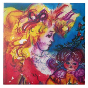 KLEINE MEISJE MET DOLL Kerstmis Tegeltje