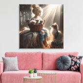 Kleine Meisje Met Een Mand Van Kittens Canvas Afdruk (Insitu (Woonkamer))