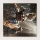 Kleine Meisje Met Een Mand Van Kittens Legpuzzel (Horizontaal)