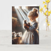 Kleine Meisje Met Schuur Kittens Voor Verjaardag Kaart (Gele Bloem)