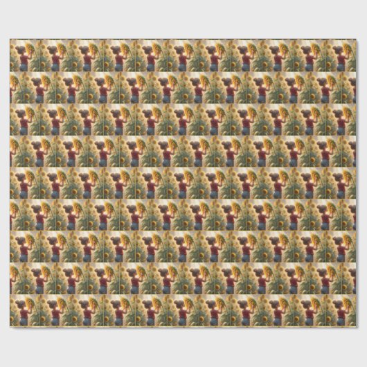 Kleine Meisje Met Zonnebloem Cadeaupapier (Vlak)