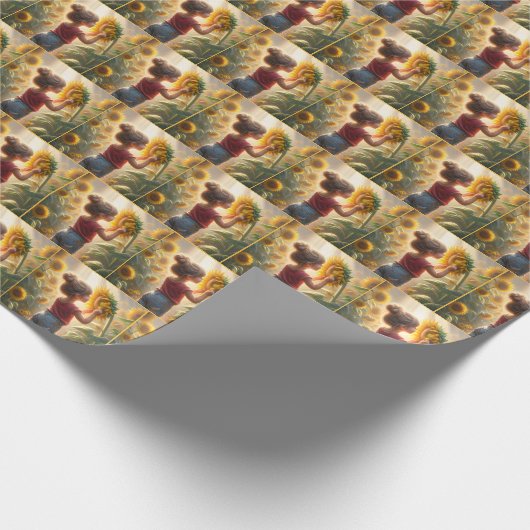 Kleine Meisje Met Zonnebloem Cadeaupapier (Hoek)