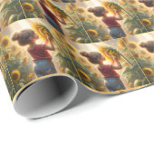 Kleine Meisje Met Zonnebloem Cadeaupapier (Rol Hoek)