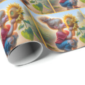 Kleine Meisje Met Zonnebloem Cadeaupapier (Rol Hoek)