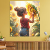 Kleine Meisje Met Zonnebloem Canvas Afdruk (Insitu (Woonkamer))