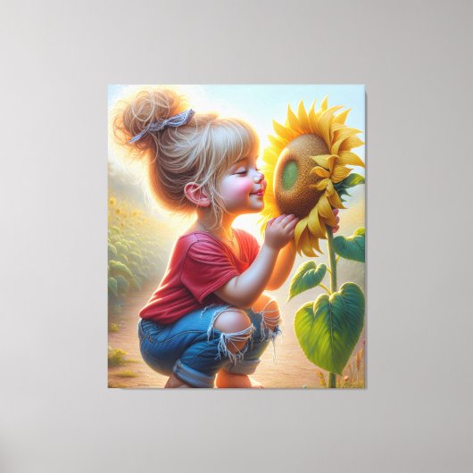 Kleine Meisje Met Zonnebloem Canvas Afdruk (Voorkant)