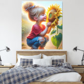 Kleine Meisje Met Zonnebloem Canvas Afdruk (Insitu (Slaapkamer))
