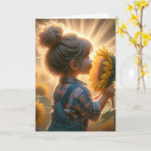 Kleine Meisje Met Zonnebloem Glow Kaart (Gele Bloem)