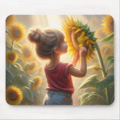 Kleine Meisje Met Zonnebloem Glow Muismat (Voorkant)