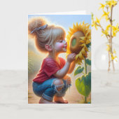 Kleine Meisje Met Zonnebloem Kaart (Gele Bloem)