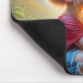 Kleine Meisje Met Zonnebloem Muismat (Hoek)