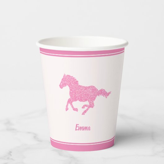 Kleine Meisje Naam Paard Liefhebber Roze Glitter V Papieren Bekers (Achterkant)