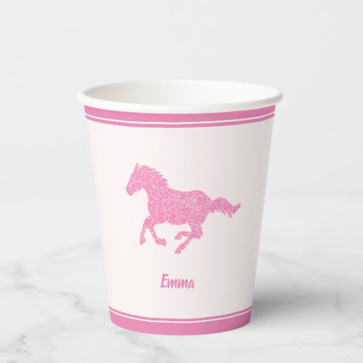 Kleine Meisje Naam Paard Liefhebber Roze Glitter V Papieren Bekers (Voorkant)