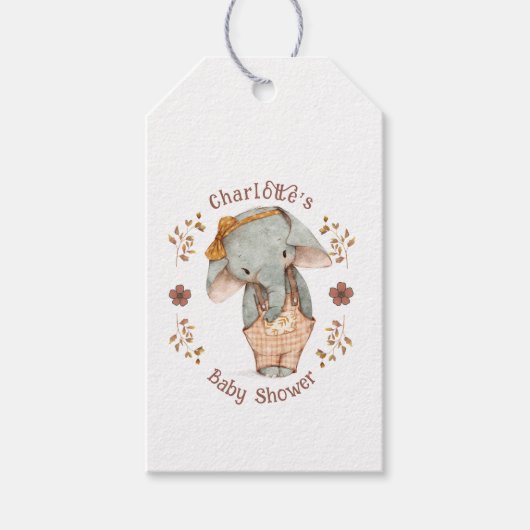 Kleine Meisje Olifant Baby shower Cadeaulabel (Voorkant)