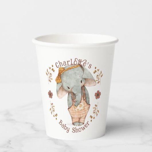 Kleine Meisje Olifant Baby shower Papieren Bekers (Voorkant)